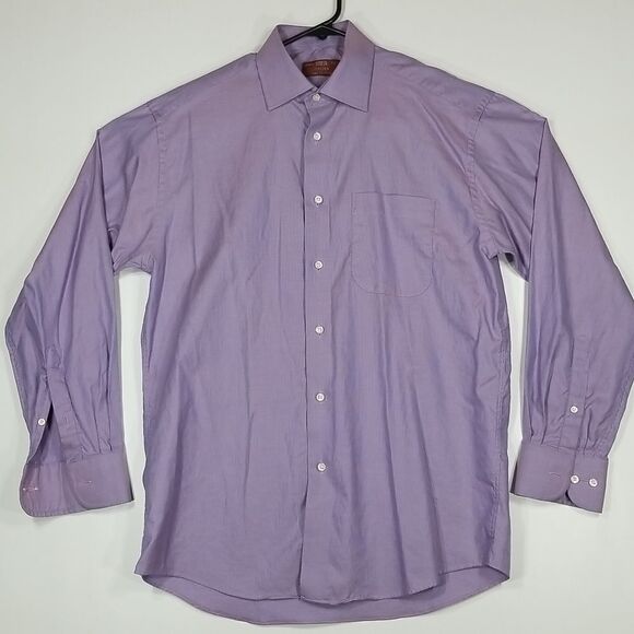 Marks & Spencer Shirt Men's Button Down 15.5 Long Sleeve Purple 100% Cotton - Picture 1 of 10